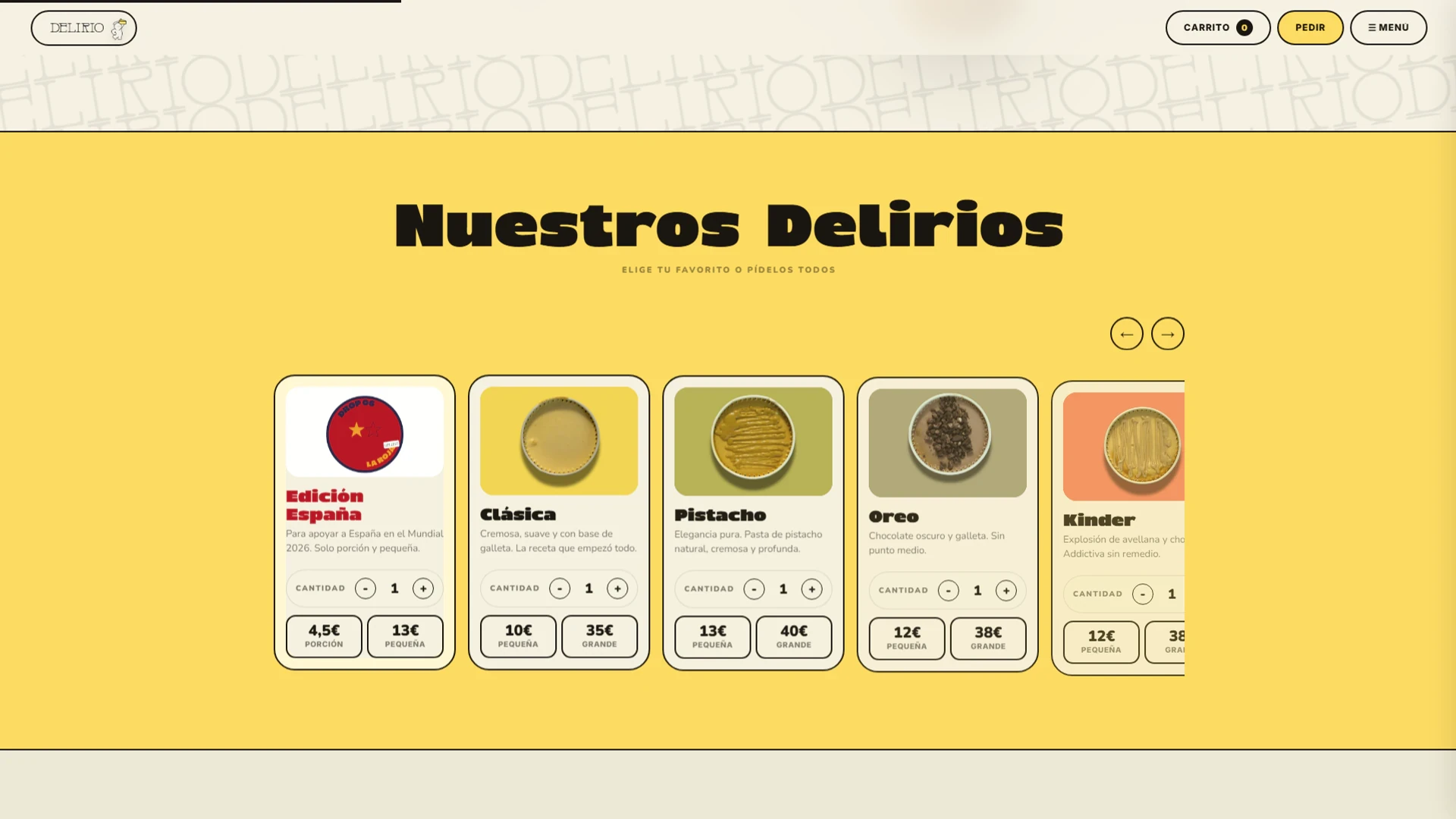 Delirio Cheesecakes Pantallas seleccionadas