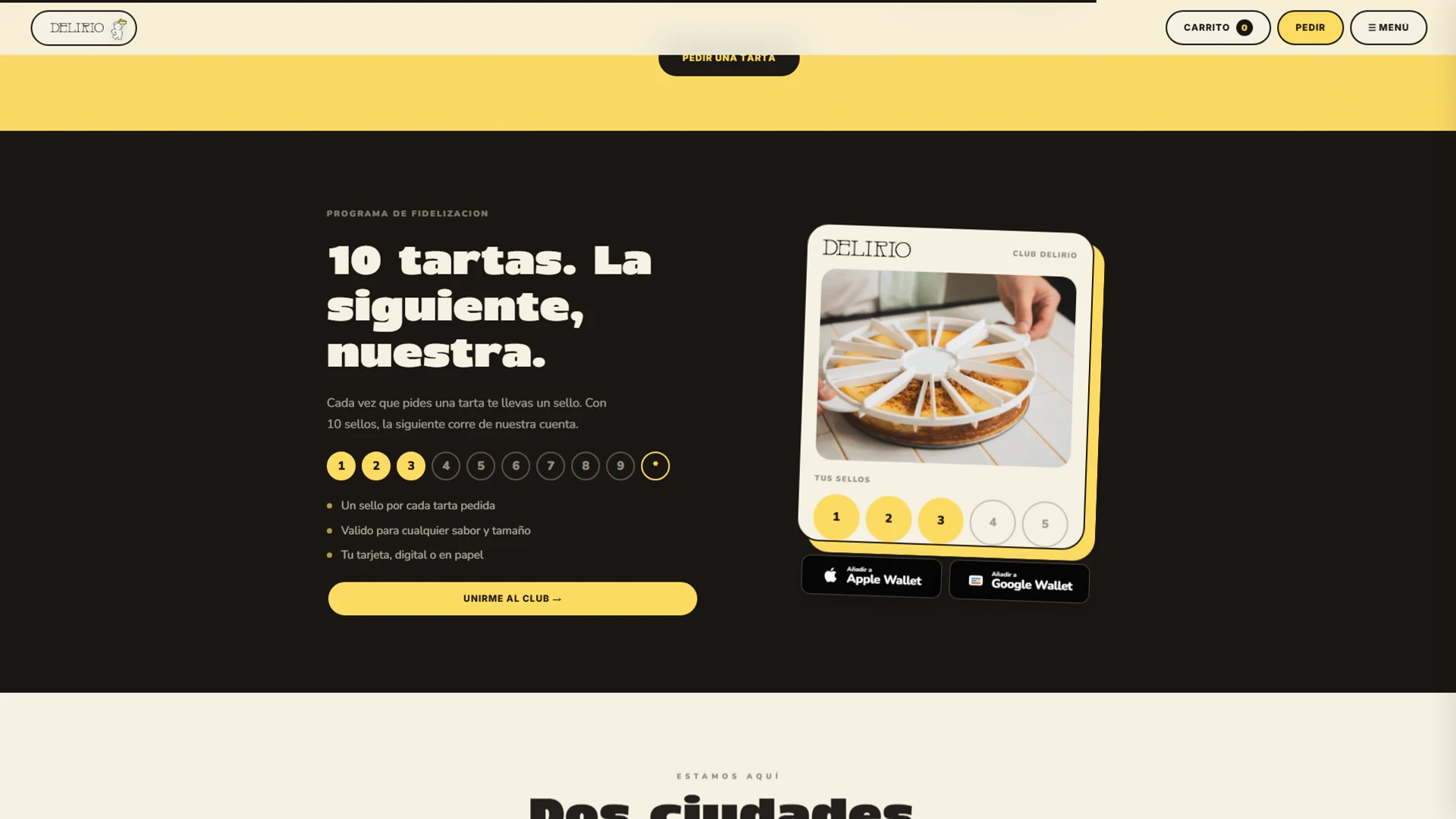 Delirio Cheesecakes Pantallas seleccionadas